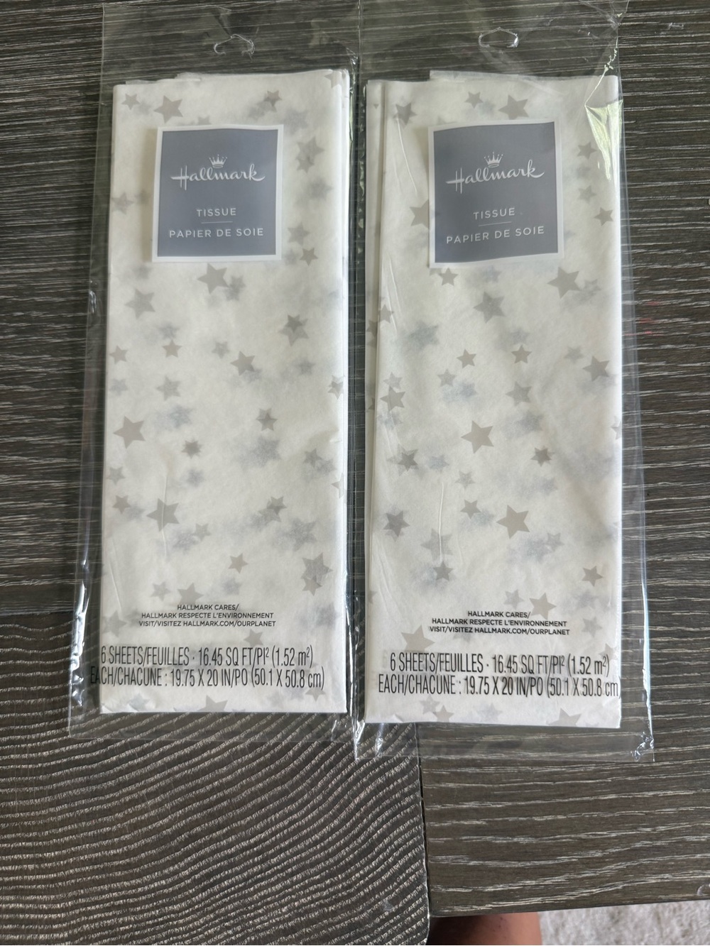 NWT Hallmark White Tissue Paper with Silver Star Accents 6 sheets each
